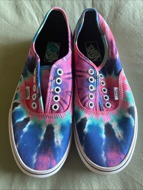 New Vans Tie-Dye Slip-On Canvas Shoes - Pink Blue Teal